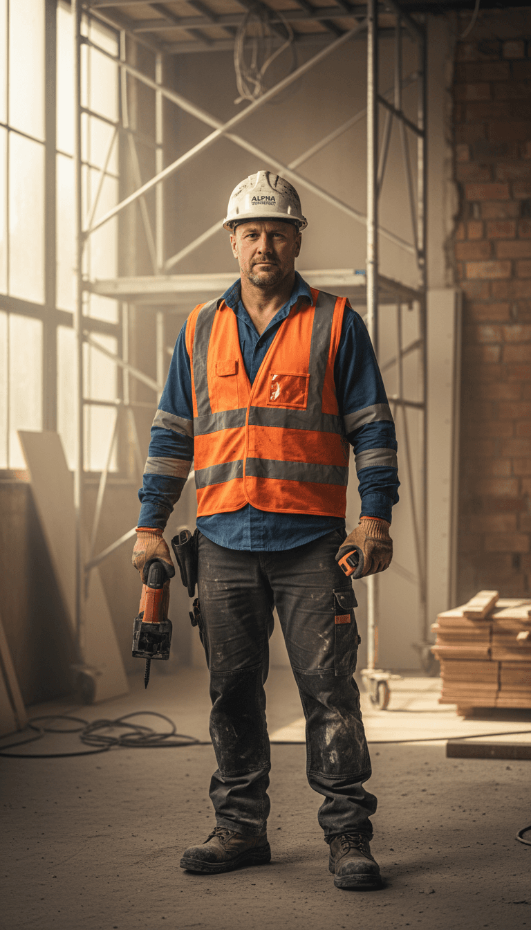 Portrait eines Bauhandwerkers mit Helm